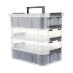 CraftGenes Grey&White Modern Plastic Storage Box - 4-Layer Durable Craft Storage Containers with 2 Removable Trays for Arts & Crafts Supplies, Sewing, Office, Seasonal Decor