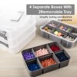 CraftGenes Grey&White Modern Plastic Storage Box - 4-Layer Durable Craft Storage Containers with 2 Removable Trays for Arts & Crafts Supplies, Sewing, Office, Seasonal Decor