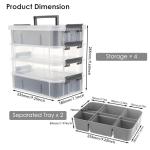 CraftGenes Grey&White Modern Plastic Storage Box - 4-Layer Durable Craft Storage Containers with 2 Removable Trays for Arts & Crafts Supplies, Sewing, Office, Seasonal Decor