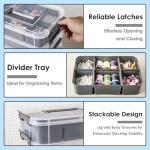 CraftGenes Grey&White Modern Plastic Storage Box - 4-Layer Durable Craft Storage Containers with 2 Removable Trays for Arts & Crafts Supplies, Sewing, Office, Seasonal Decor