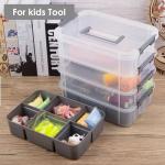 CraftGenes Grey&White Modern Plastic Storage Box - 4-Layer Durable Craft Storage Containers with 2 Removable Trays for Arts & Crafts Supplies, Sewing, Office, Seasonal Decor