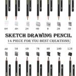 Heshengping Drawing Sketch Pencil Set 14pcs Sketching Pencils 12B 10B 8B 7B 6B 5B 4B 3B 2B B HB 2H 4H 6H Graphite Pencils for Kid Adults Artists Student Beginners Professional