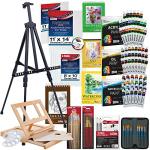 U.S. Art Supply 133-Piece Artist Painting Kit - Aluminum & Wood Easel, 24 Each (Acrylic, Oil, Watercolor Paints), 8 Canvases, 44 Brushes, 4 Paint & Sketch Pads - Painting Kits for Adults, Gift Set