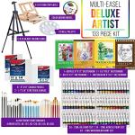 U.S. Art Supply 133-Piece Artist Painting Kit - Aluminum & Wood Easel, 24 Each (Acrylic, Oil, Watercolor Paints), 8 Canvases, 44 Brushes, 4 Paint & Sketch Pads - Painting Kits for Adults, Gift Set