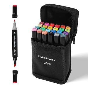 Dabo&Shobo 24 Colors Drawing Markers, Dual Tip Art Markers, Coloring Marker For Adult Sketching And Coloring