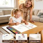 Watercolor Workbook for Beginners - Complete Watercolor Painting Kit with 12 Color Paint Set & Brush | Step-by-Step Art Book for Adults, Hobby Gift for Friends