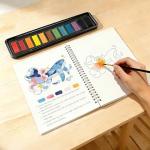 Watercolor Workbook for Beginners - Complete Watercolor Painting Kit with 12 Color Paint Set & Brush | Step-by-Step Art Book for Adults, Hobby Gift for Friends