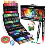 120 Colors Acrylic Paint Markers, Dual Tip Fine and Brush Tips Pens Contain 24 Metallic Color for Stone, Wood, Calligraphy, Canvas, Ceramic, Metal, Glass, Rock Painting, DIY Crafts Art Supplies Kit