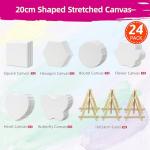 24 Packs 20cm Stretched Canvases for Painting, Various Shapes Square, Plum Blossom, Heart Shape, Circular, Butterfly, Hexagonal, Primed Blank Canvas for Oil, Acrylic Paint & Other Painting Media