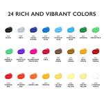 Acrylic Paint Set Canvas Art Paints 24 Colors Perfect Paint Finish (0.41oz,12 ml) With 3 Brushes - Painting Canvas, Paper, Wood, Rock, MDF, Ceramic & Fabric