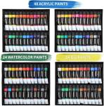 196Pcs Deluxe Artist Painting Set with French Easel, 48 Colors Acrylic & Oil Paints, 24 Colors Watercolor Paints, Art Paint Supplies for Artists, Beginner & Adults
