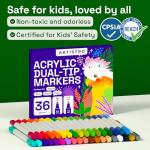 ARTISTRO 36 Acrylic Paint Markers for Rock, Fabric, Wood, Glass, Craft, Decoration - Dual-Tip Paint Pens - Stocking Stuffers, Christmas Gift Idea for Teens, Grandkids, Kids - Art Supplies