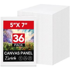 ESRICH 36 Pack 5x7 Small Canvas Boards for Painting, Primed Acid-Free Cotton Mini Canvases, Non-Toxic Blank Canvas Panels for Oil, Acrylic, Watercolor & Tempera for Artists, Students & Kids (5x7 in)