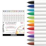 Zebra Pen CLiCKART Retractable Felt Tip Pen, Assorted Ink Colors, 0.6mm Fine Point, Moisture Absorbing to Prevent Drying Out, Ideal for Giftable Art Supplies and Teacher Gifts, 12-Pack (69012)