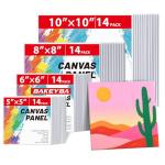 BAKEYBA Small Canvas Boards for Kids Painting 56Pcs of 5x5, 6x6, 8x8, 10x10 inch Flat Square Canvas Panels, 100% Cotton White Acrylic Watercolor Paint