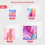 BAKEYBA Small Canvas Boards for Kids Painting 56Pcs of 5x5, 6x6, 8x8, 10x10 inch Flat Square Canvas Panels, 100% Cotton White Acrylic Watercolor Paint