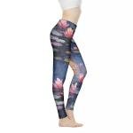Irisjudy Painting Waterlilies Print Yoga Pants Oil Paint Art Flowers High Waisted Leggings for Women Workout Gym Sweatpants