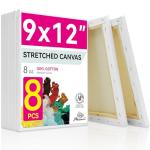 PHOENIX Stretched Canvas for Painting 9x12 Inch/8 Value Pack, 8 Oz Triple Primed 5/8 Inch Profile 100% Cotton White Blank Canvas, Artist Framed Canvas for Oil Acrylic & Pouring Art