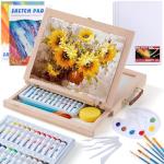 Wooden Tabletop Art Easel Set for Painting, 54 Pieces Starter Acrylic Paint Set with 24 Colors Acrylic Paints, Canvases, Sketch Pads, Brushes and Palette for Beginners Young Artists and Adults