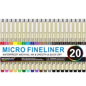 Micro Fineliner Drawing Pens 20 Set(12 Colored & 8 Black) Artist Art Supplies Adult Waterproof Watercolor Fine Line Marker Archival Ink Micron Sketch Outline Manga Anime Gift Sketching Zentangle Stuff