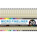 Micro Fineliner Drawing Pens 20 Set(12 Colored & 8 Black) Artist Art Supplies Adult Waterproof Watercolor Fine Line Marker Archival Ink Micron Sketch Outline Manga Anime Gift Sketching Zentangle Stuff