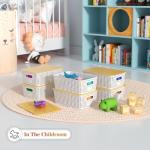 Ohmlove Plastic Storage Baskets With Bamboo Lid - Plastic Storage Containers Stackable Storage bins: Storage Baskets for Organizing Shelves Drawers Desktop Closet Playroom Classroom Office, 6 Pack