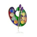 MALOYANVE Artist Paint Brush Brooch Pin for Women Colorful Gem-Inlaid Palette with Paintbrushes Gold Artist Inspired Badge Creative Jewelry for Art Lovers & Painter Gifts (Colorful Color Palette)
