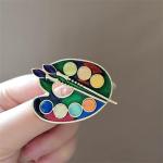 MALOYANVE Artist Paint Brush Brooch Pin for Women Colorful Gem-Inlaid Palette with Paintbrushes Gold Artist Inspired Badge Creative Jewelry for Art Lovers & Painter Gifts (Colorful Color Palette)