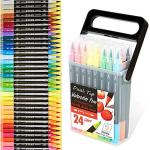 Kekelele Dual Tip Markers for Kids, Washable Markers Set, Art Marker with Stand Portable Box, Gift For Kids (24 Colours)