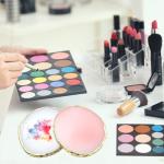 2Pcs Resin Nail Art Palette,Nail Polish Palette,Gold Edge Nails Holder Display Board,Cosmetic Mixing Tools for Nails Art(White,Pink)