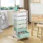 Rolling Storage Cart with 6 Drawers and Wooden Tabletop, Lockable Wheels Utility Cart for Art Studios, Office Supplies & Craft Room Organization (Green)