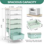 Rolling Storage Cart with 6 Drawers and Wooden Tabletop, Lockable Wheels Utility Cart for Art Studios, Office Supplies & Craft Room Organization (Green)