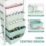 Rolling Storage Cart with 6 Drawers and Wooden Tabletop, Lockable Wheels Utility Cart for Art Studios, Office Supplies & Craft Room Organization (Green)