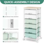 Rolling Storage Cart with 6 Drawers and Wooden Tabletop, Lockable Wheels Utility Cart for Art Studios, Office Supplies & Craft Room Organization (Green)