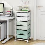 Rolling Storage Cart with 6 Drawers and Wooden Tabletop, Lockable Wheels Utility Cart for Art Studios, Office Supplies & Craft Room Organization (Green)