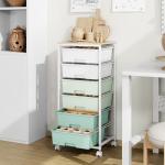 Rolling Storage Cart with 6 Drawers and Wooden Tabletop, Lockable Wheels Utility Cart for Art Studios, Office Supplies & Craft Room Organization (Green)