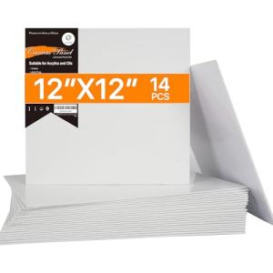 Canvases for Painting 12 x 12 inch, 14 Pack, Blank White Canvas Boards, Primed, 100% Cotton, Quality Acid Free Artist Canvas Panels for Acrylics Watercolor & Oil Painting