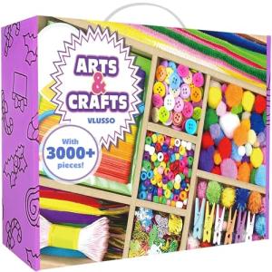 VLUSSO 3000Pcs DIY Arts and Crafts Supplies Kit for Kids - Kids Craft Kits Art Supplies Material Set with Pipe Cleaner All in 1 Crafts Activity Gifts Toys for Girls Boys Age 4-6, 6-8, 8-12 Years