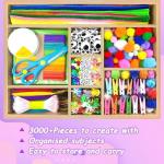 VLUSSO 3000Pcs DIY Arts and Crafts Supplies Kit for Kids - Kids Craft Kits Art Supplies Material Set with Pipe Cleaner All in 1 Crafts Activity Gifts Toys for Girls Boys Age 4-6, 6-8, 8-12 Years