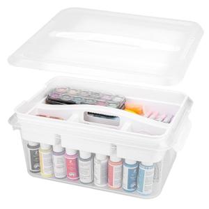 CraftGenes Craft Storage Box with Removable Tray, 20 QT Clear Plastic Organizer with Lids, White Playdoh Storage Containers for Crafts Supplies, Tools, Puzzles