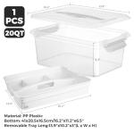 CraftGenes Craft Storage Box with Removable Tray, 20 QT Clear Plastic Organizer with Lids, White Playdoh Storage Containers for Crafts Supplies, Tools, Puzzles
