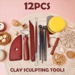 12PCS Pottery Tools Kit, Polymer Clay Tools Set for Sculpting, Air Dry Clay Tools, Ceramic Tools for Carving, Modeling, Molding, Shaping, Dotting, Trimming, Arts Crafts Supplies, Adults, Beginners