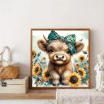BYGFHLYW Diamond Art Painting Kits for Adults, Cow 5D Diamond Painting Dots Art Kits for Adults Beginner, DIY Highland Cow Full Round Gem Crystal Art Paint by Diamond, Home Wall Decor 12 x 12 in