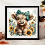 BYGFHLYW Diamond Art Painting Kits for Adults, Cow 5D Diamond Painting Dots Art Kits for Adults Beginner, DIY Highland Cow Full Round Gem Crystal Art Paint by Diamond, Home Wall Decor 12 x 12 in