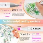 Caliart Pastel Alcohol Markers Brush Tip, 100 Colors Dual Tip Coloring Marker Pen Set Brush & Chisel, Art Supplies Gift for Adults Coloring Book Artists Sketch Drawing Illustration