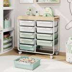 10 Drawers Rolling Cart with Wooden Tabletop, Utility Storage Cart with Wheels, Art Supply Craft Organizer on Wheel with Metal Frame & Handles for Home Office School,Green