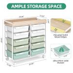 10 Drawers Rolling Cart with Wooden Tabletop, Utility Storage Cart with Wheels, Art Supply Craft Organizer on Wheel with Metal Frame & Handles for Home Office School,Green