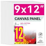 PHOENIX Painting Canvas Panels 9x12 Inch, 12 Value Pack - 8 Oz Triple Primed 100% Cotton Acid Free Canvas Boards for Painting, White Blank Flat Canvas Boards for Acrylic, Oil Paints