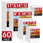 ESRICH Stretched Canvas for Painting, 60 Pack Multi Size11x14, 8x10, 5x7, 4x6, 4x4, Blank Primed Canvases for Oil & Acrylic Painting, Painting Canvas Supplies for Beginners, Artists(12 of Each).