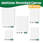 ESRICH Stretched Canvas for Painting, 60 Pack Multi Size11x14, 8x10, 5x7, 4x6, 4x4, Blank Primed Canvases for Oil & Acrylic Painting, Painting Canvas Supplies for Beginners, Artists(12 of Each).
